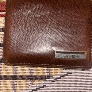 Calvin Klein Brown Leather Wallet with Metal Logo Plaque
